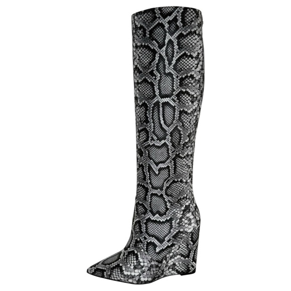 Michael Kors Isra Snake Embossed Leather Womens Wedge Knee High Boots Size 10M - Picture 4 of 14